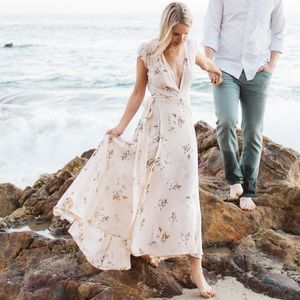 Light pink floral Reformation wrap dress